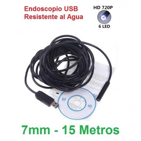 Endoscopio Camara HD con LED 15 Metros USB
