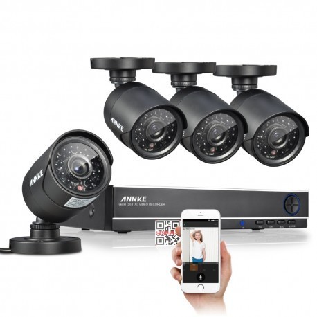 Sistema de Videovigilancia Profesional CCTV con 4 Camaras HD y Grabador